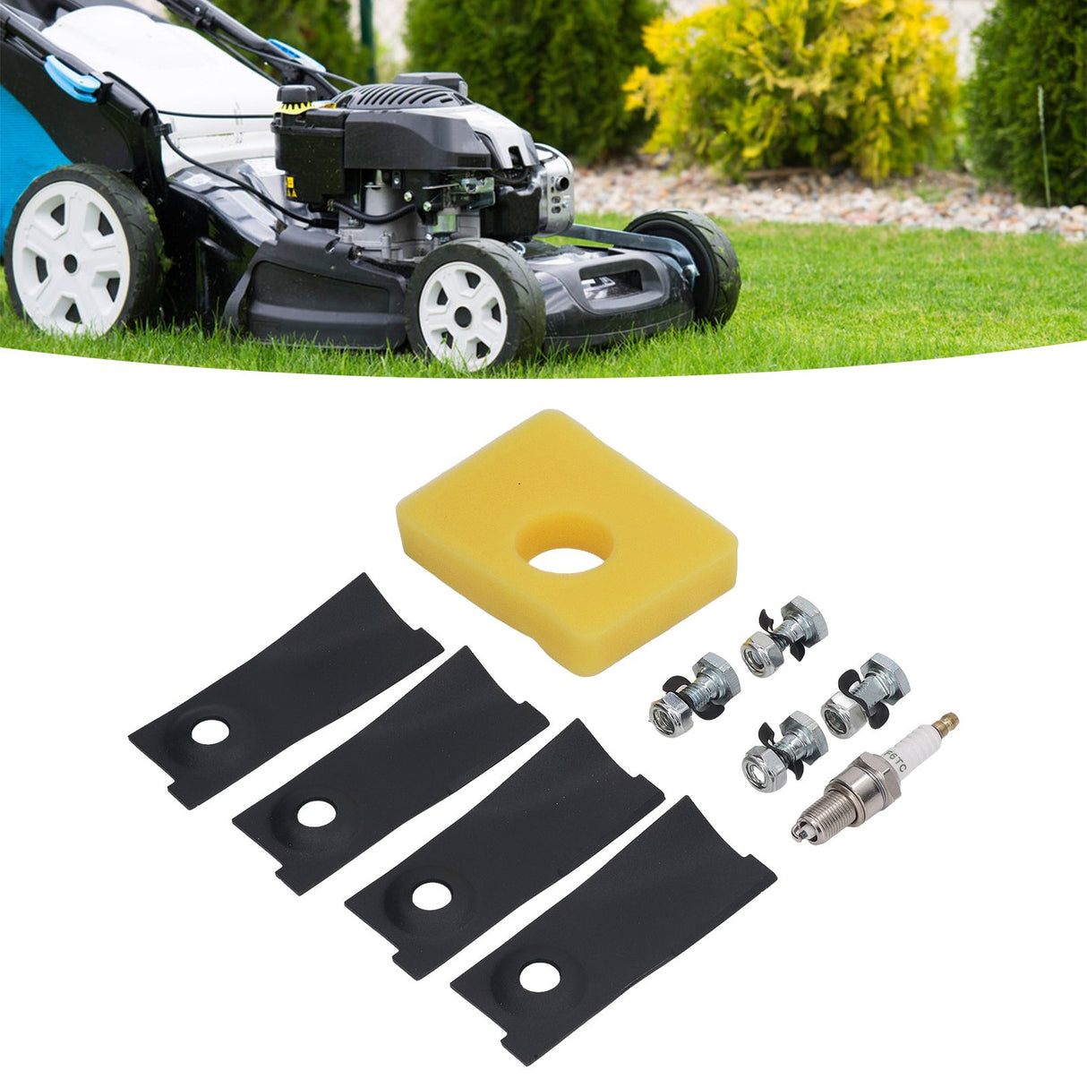 18inch Lawn Mower Blades Spark Plugs Air Filter Replacement Kit for 450E 500E 550E 550EX Motor