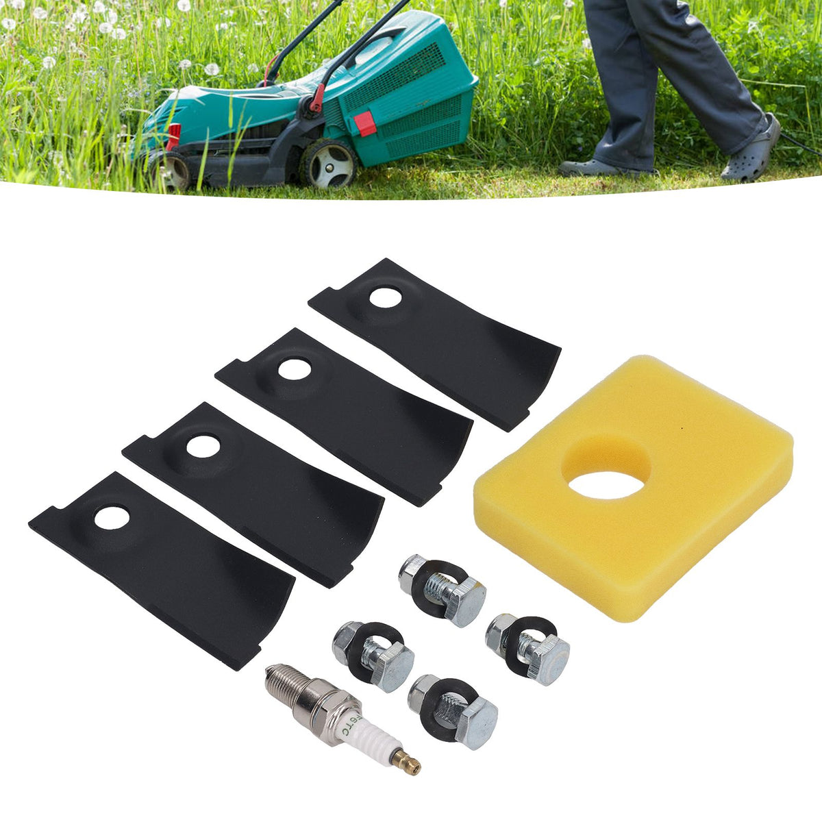 18inch Lawn Mower Blades Spark Plugs Air Filter Replacement Kit for 450E 500E 550E 550EX Motor