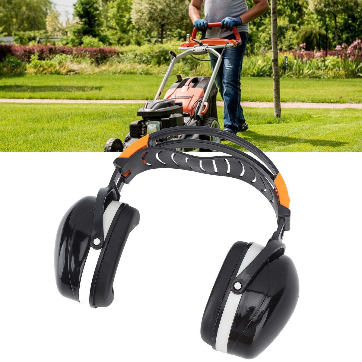 Noise Reduction Earmuffs Foldable Lightweight Hearing Protection Safety Over Head Ear Muff for Garden Shooting Mowing Black White