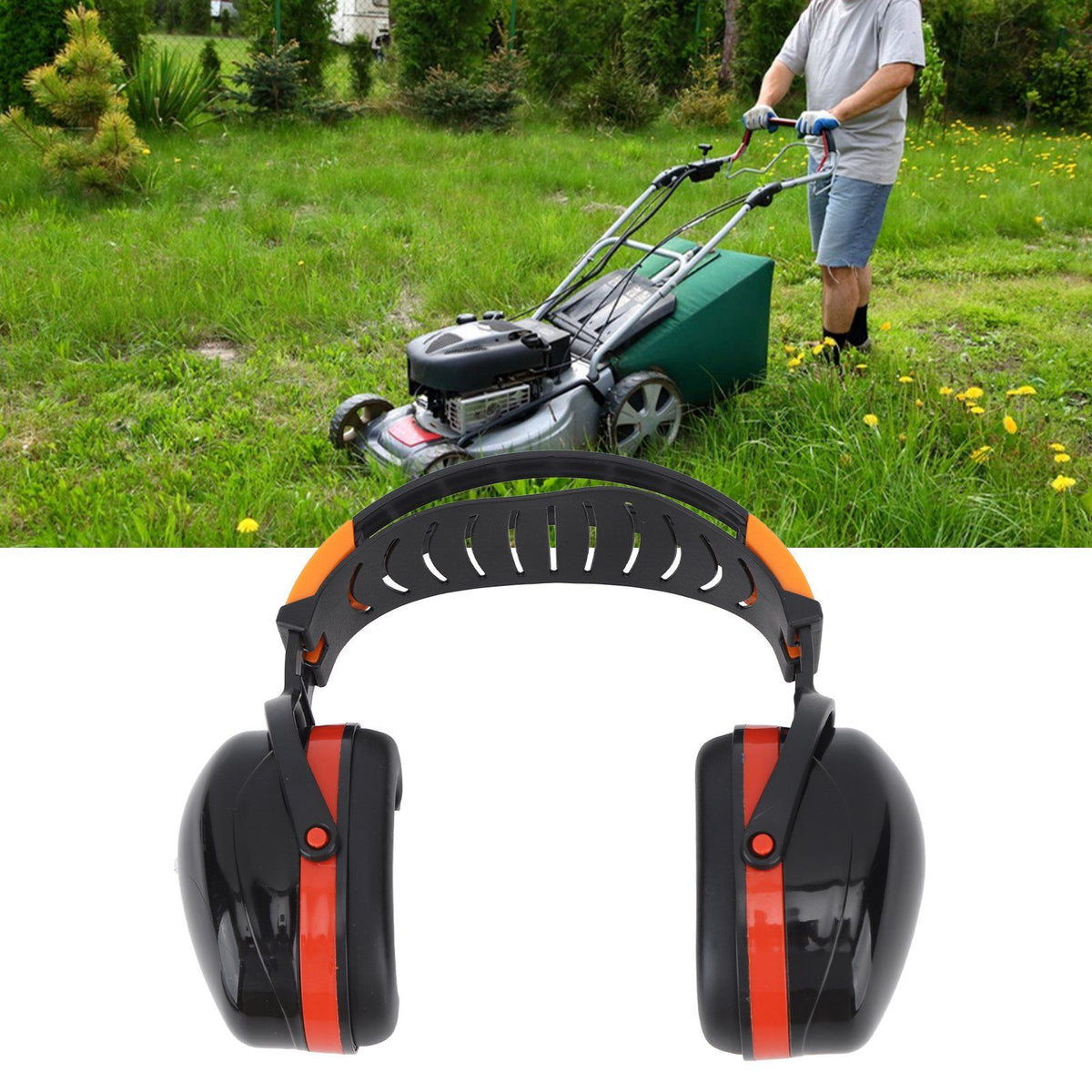 Noise Reduction Earmuffs Foldable Lightweight Hearing Protection Safety Over Head Ear Muff for Garden Shooting Mowing Black Red
