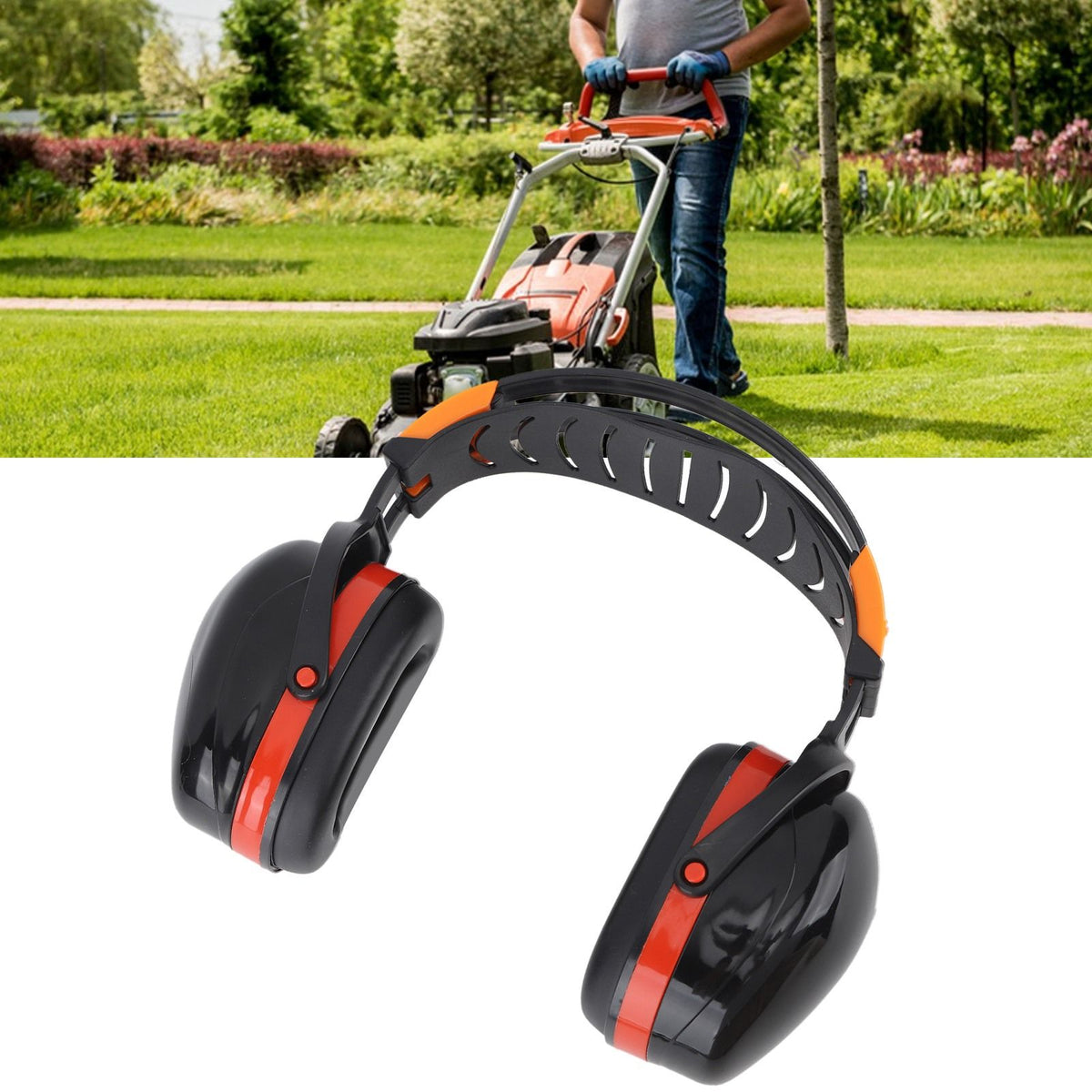 Noise Reduction Earmuffs Foldable Lightweight Hearing Protection Safety Over Head Ear Muff for Garden Shooting Mowing Black Red
