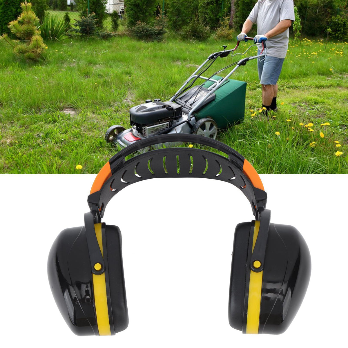 Noise Reduction Earmuffs Foldable Lightweight Hearing Protection Safety Over Head Ear Muff for Garden Shooting Mowing Black Yellow