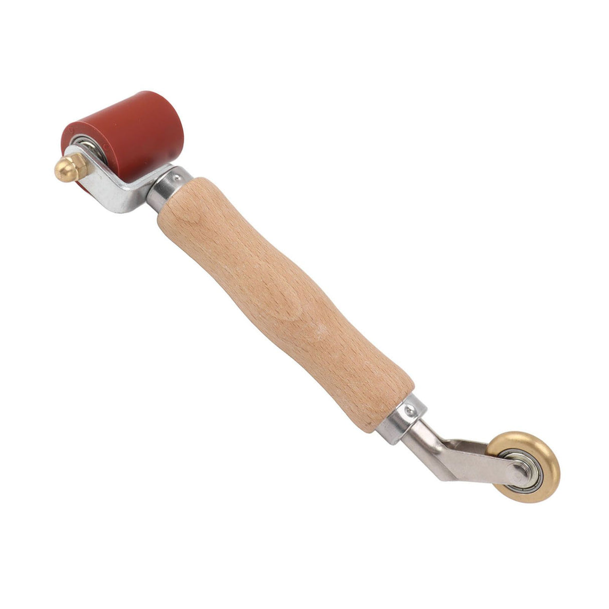 40mm Silicone Seam Roller Dual Use Brass Wheel Wood Handle Wallpaper Flat Seam Roller for PVC TPO Welding Red