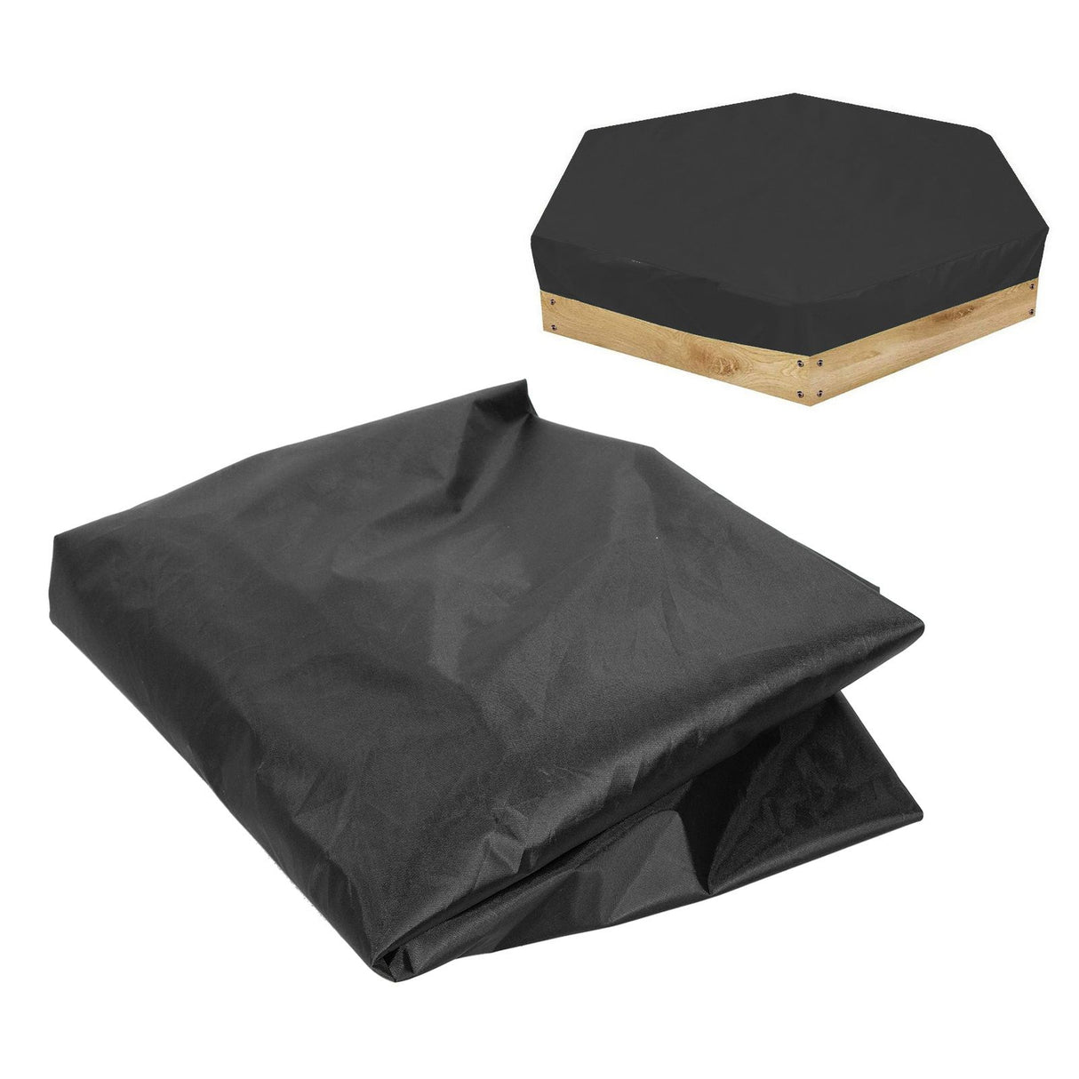 Sandbox Cover Hexagon Sandpit Sand Toys Cover Waterproof Pool Cover with Drawstring for Outdoor Garden Black