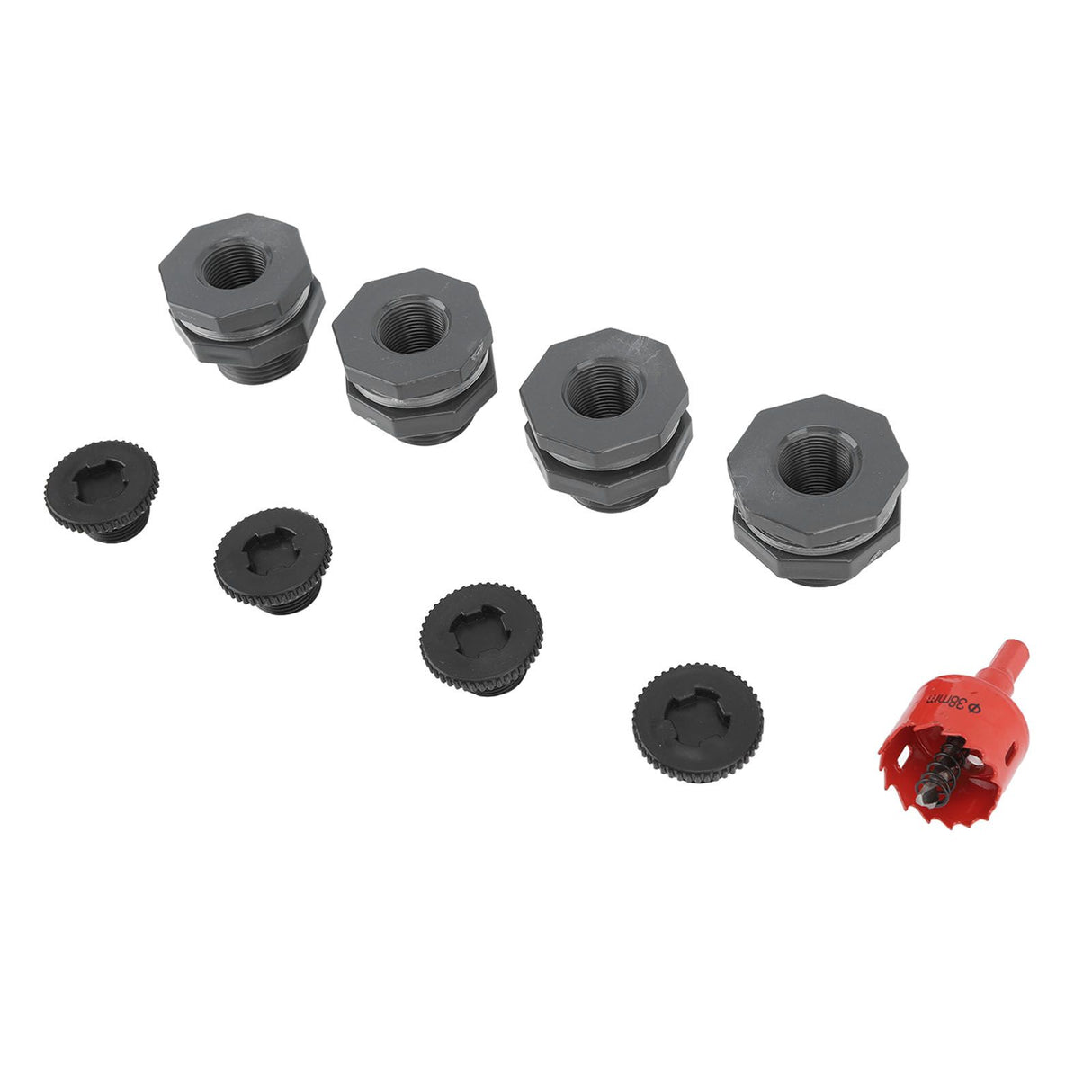 3/4 Inch Rain Barrel Bulkhead Fitting Kit with Plugs Hole Saw Tool PVC Spigot Connector Kit for Rain Barrels Water Tanks Pools Aquariums Tubs