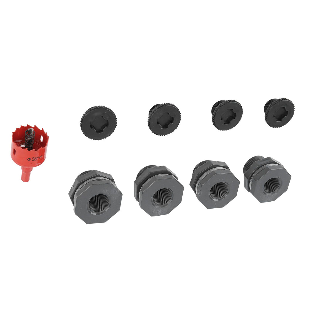 3/4 Inch Rain Barrel Bulkhead Fitting Kit with Plugs Hole Saw Tool PVC Spigot Connector Kit for Rain Barrels Water Tanks Pools Aquariums Tubs