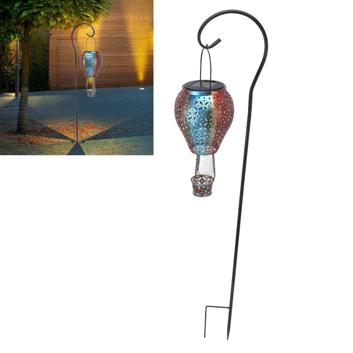Hanging Solar Lantern Retro Hollowed Fire Balloon Style Warm Romatic Garden Solar Light for Outdoor Camping Backyard