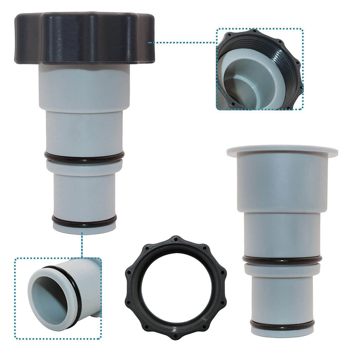 2PCS Pool Hose Adapter with Collar Replacement Threaded Connection Pump Hose Adapter for Intex Fit ARU