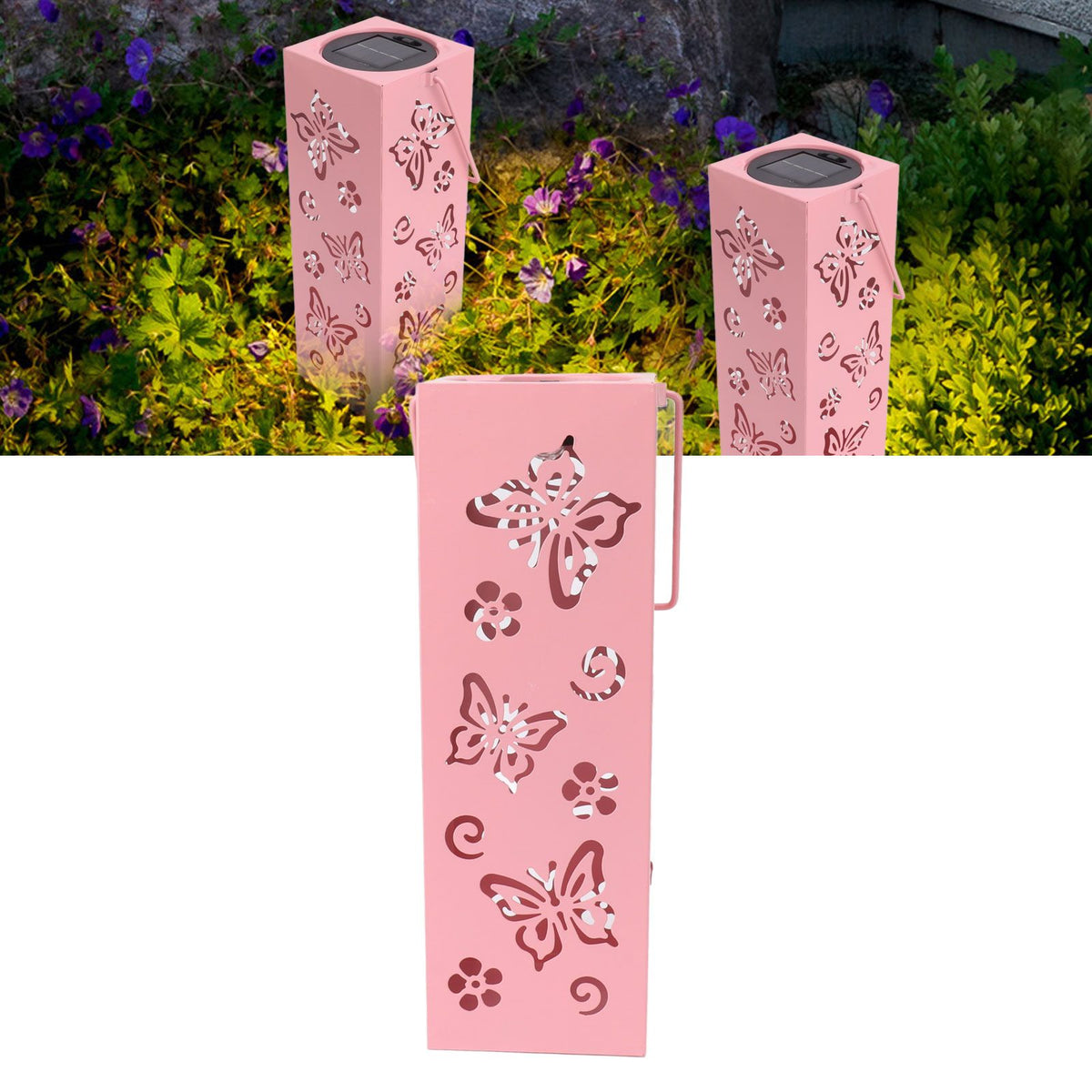 Outdoor Solar Lantern LED Light Automatic On Waterproof Decorative Lamp for Garden Backyard Pink