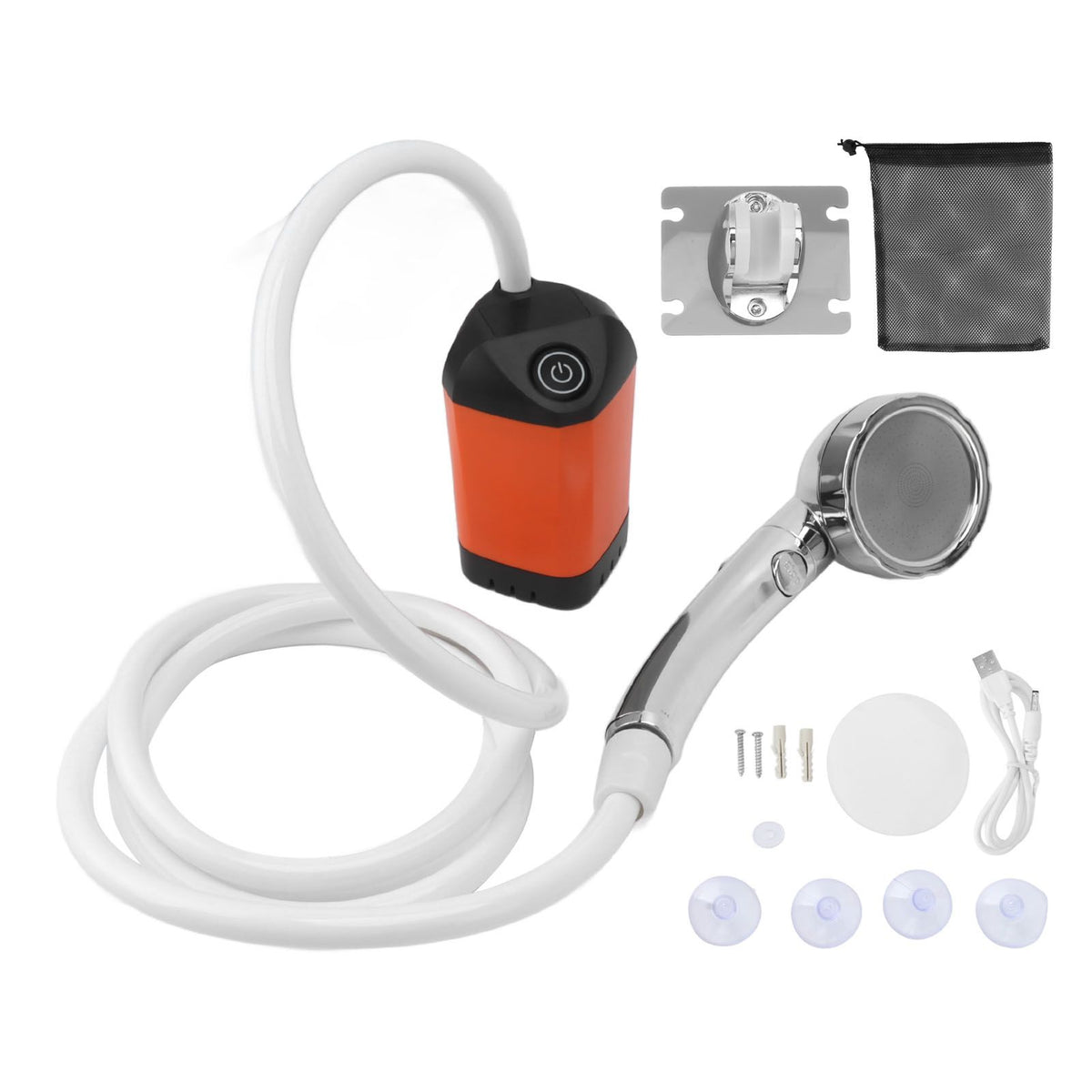 Portable Shower Camping Shower 3 Gears Adjustable Outdoor Camp Shower Pump Electric Rechargeable Portable Camping Shower Orange
