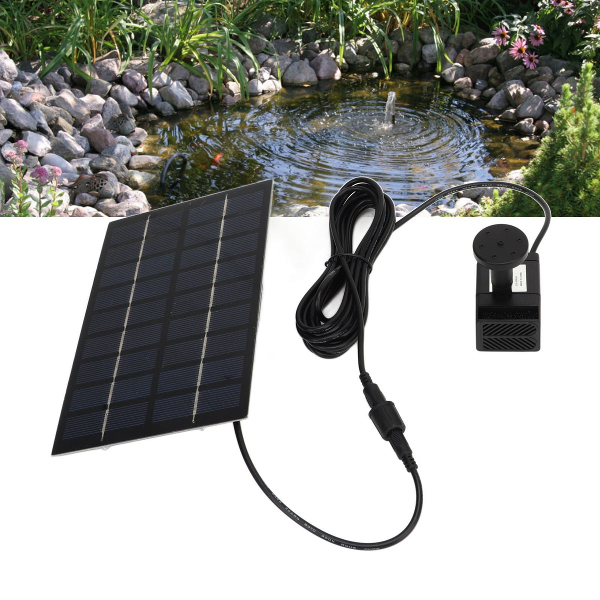 Solar Water Pump Kit 9V 1.8W Easy Mounting Anti Clogging Mesh Solar Pond Pump with Nozzles for Garden Pool Decoration