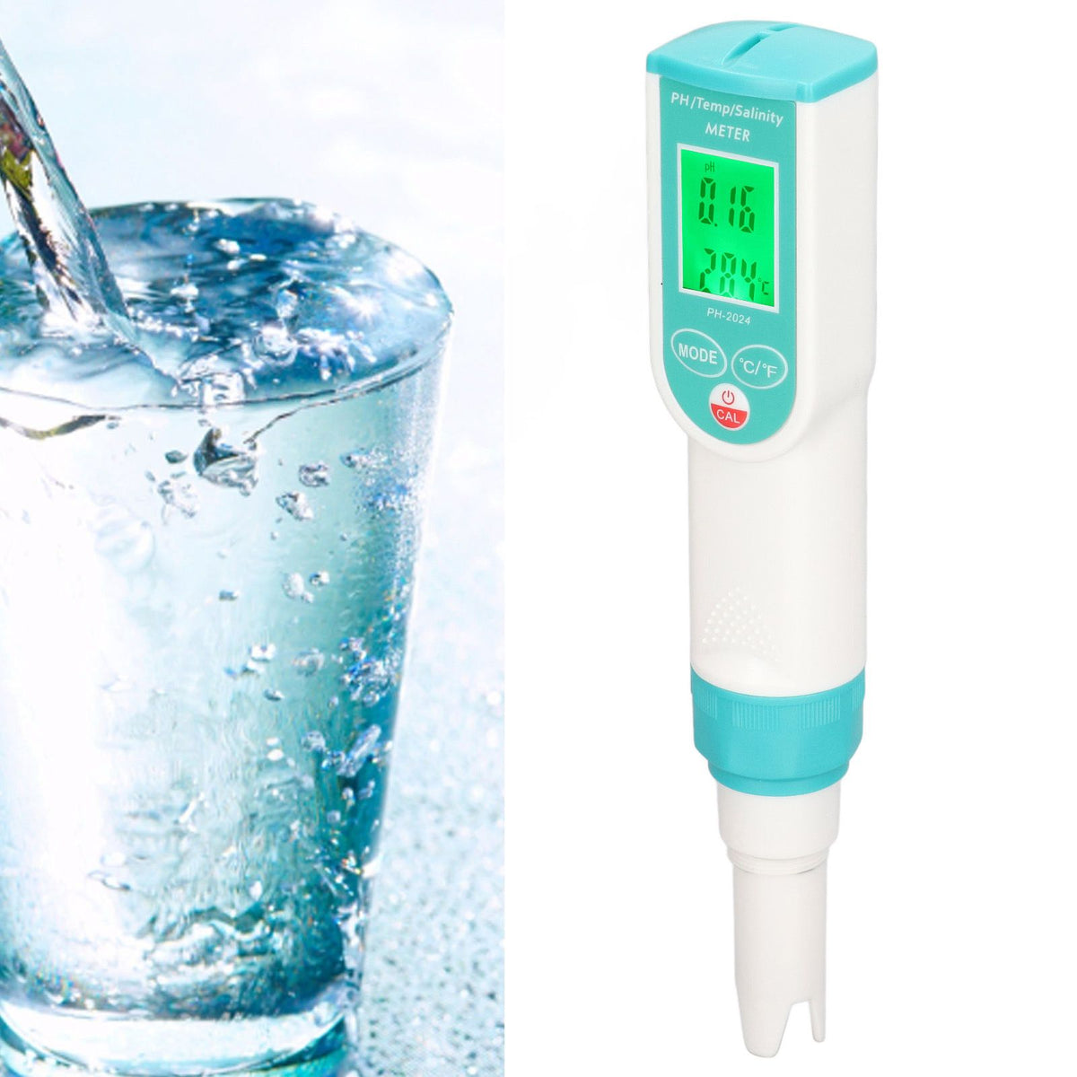 PH Salinity Temperature Tester High Accuracy IP65 Waterproof Portable Digital Water Quality Meter for Home Hotel