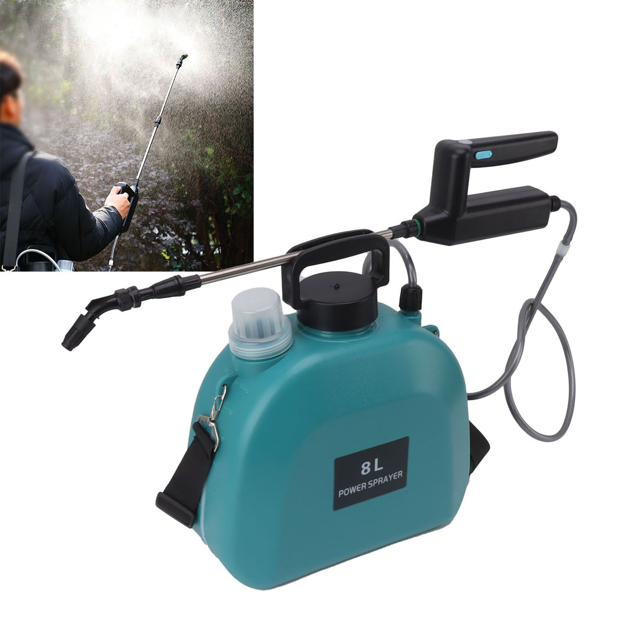 8L Electric Sprayer Slip Resistant Handle 2000mAh Battery Powered Sprayer with Shoulder Strap for Household Green