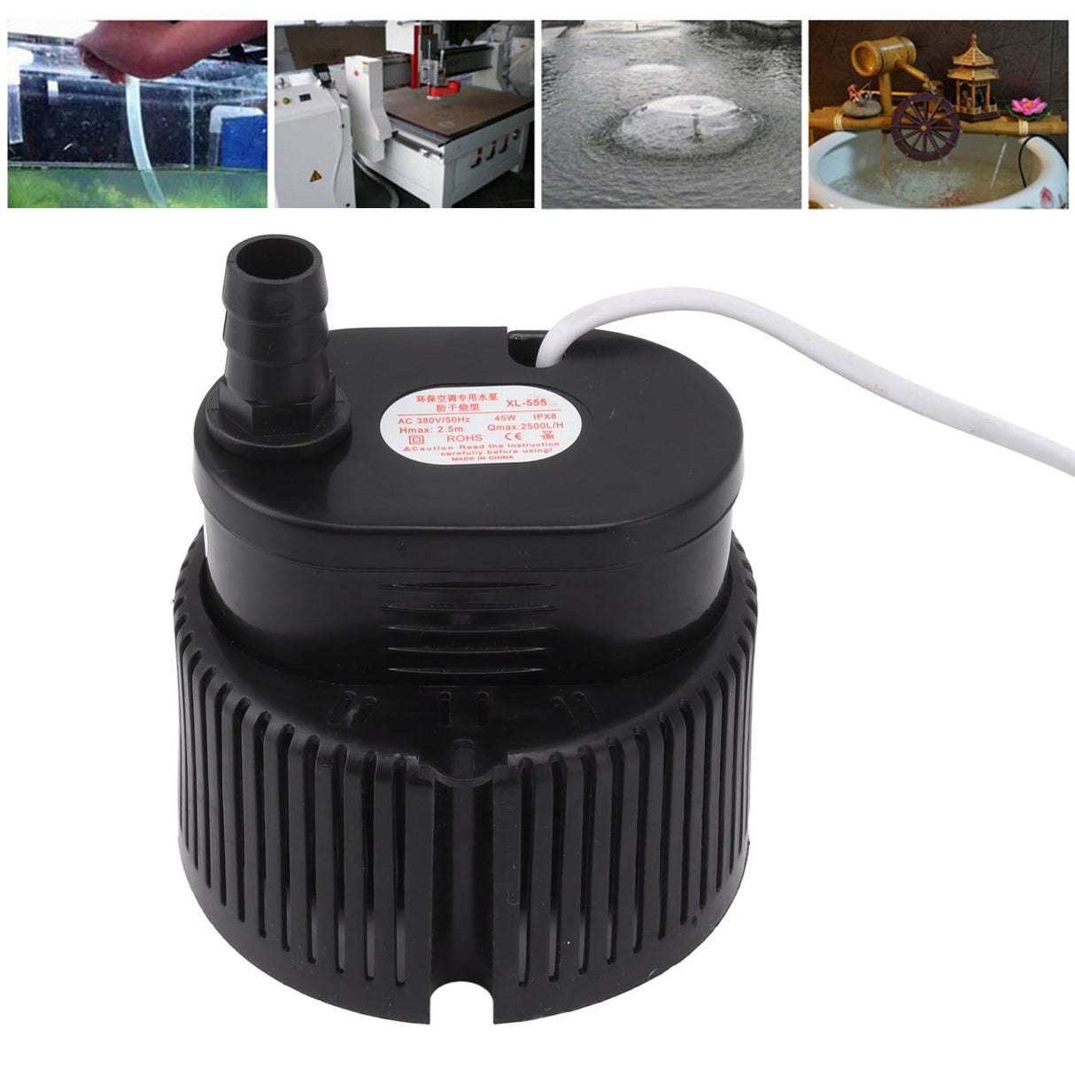 Submersible Pump 45W 380V Low Noise Stable Output Plastic Casing Quiet Water Pump for Garden Aquarium Fountain
