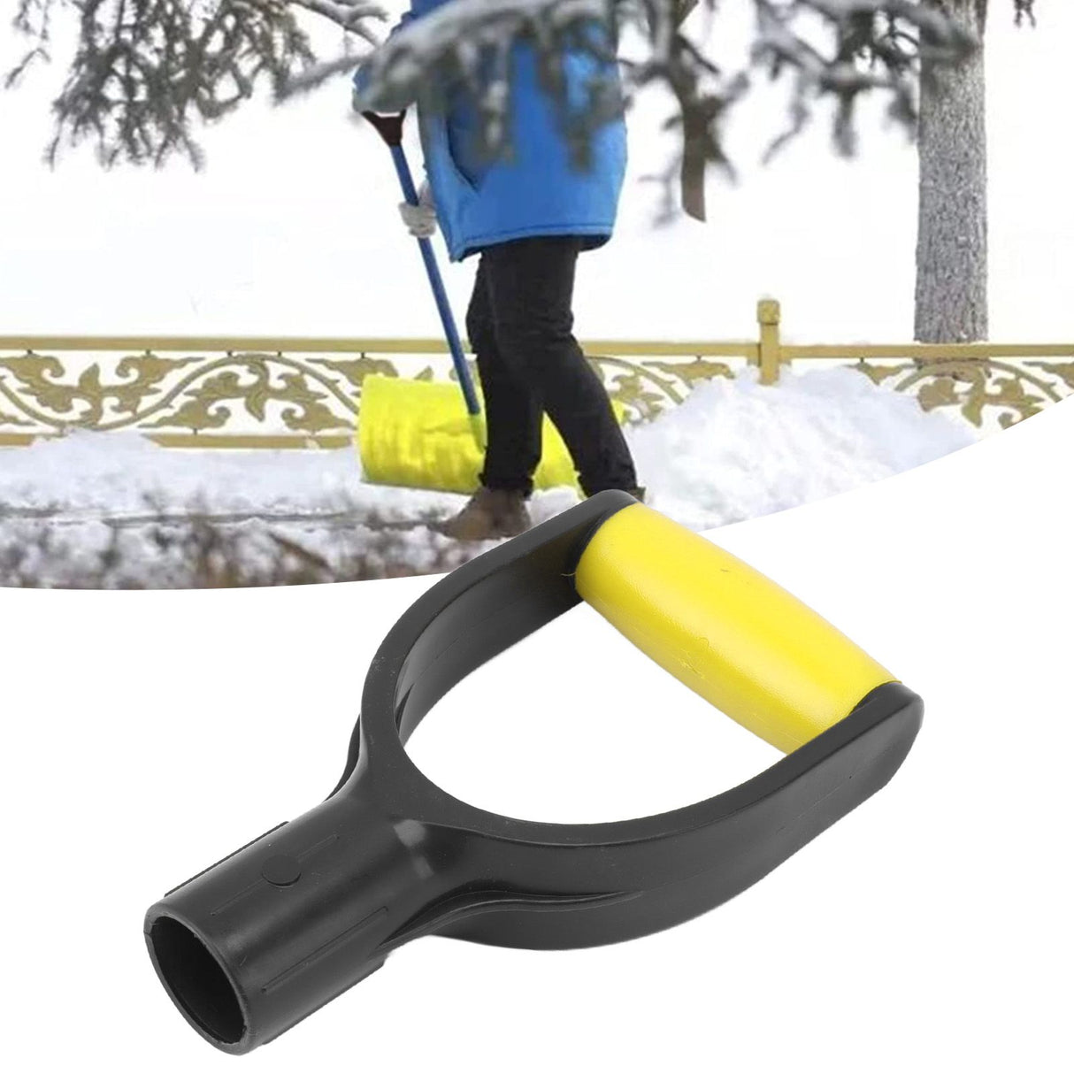 Shovel D Grip Handle 32mm Inner Diameter Silicone Grip Reinforcement Snow Shovel Handle Replacement for Digging Raking Tool Yellow Black