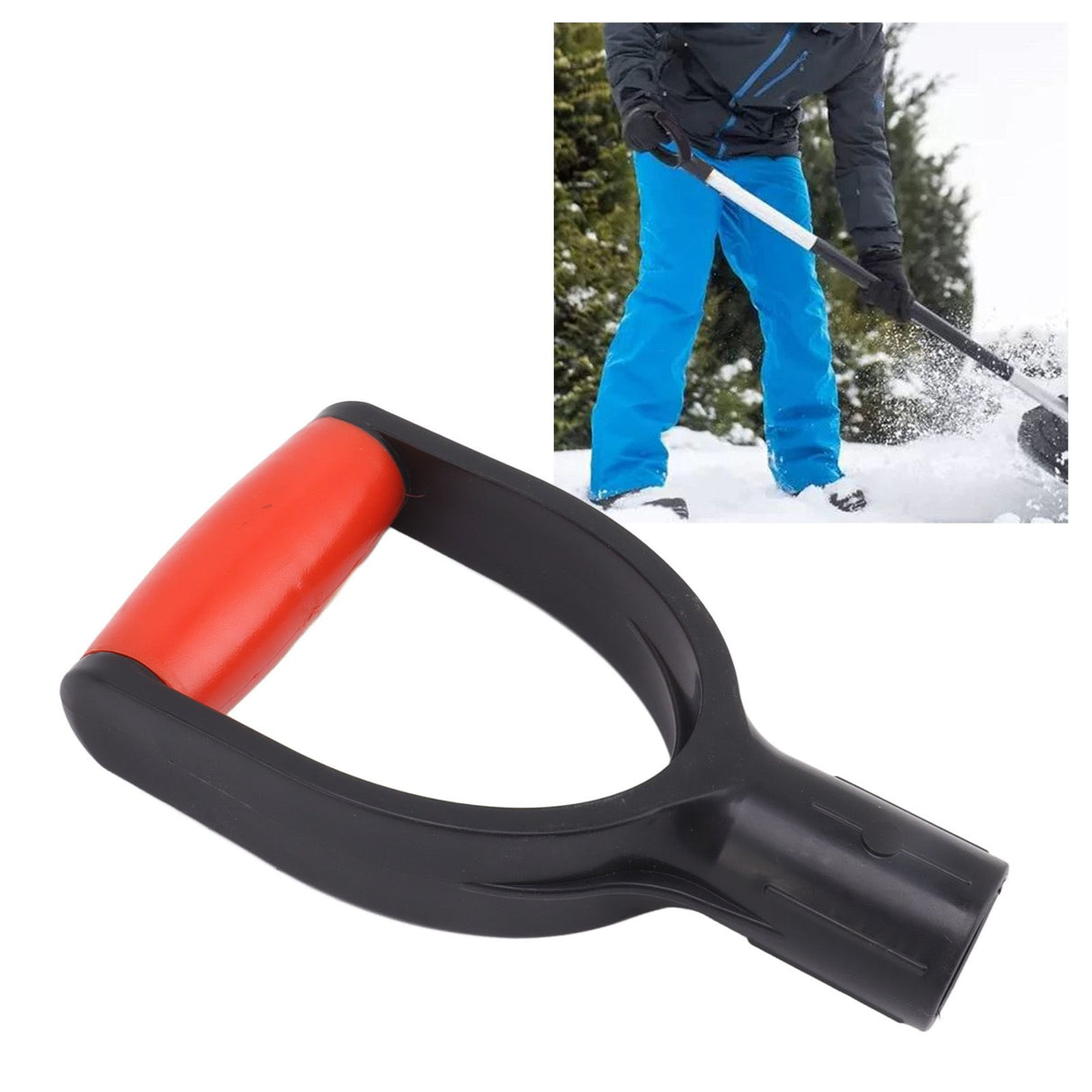 Shovel D Grip Handle 32mm Inner Diameter Silicone Grip Reinforcement Snow Shovel Handle Replacement for Digging Raking Tool Red Black