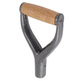 Shovel Handle Y Shaped 12.22in Inside Diameter Replacement Spade Handle with Wooden Grip for Garden Digging Raking Tool Silver