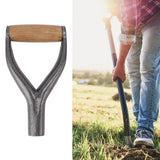 Shovel Handle Y Shaped 12.22in Inside Diameter Replacement Spade Handle with Wooden Grip for Garden Digging Raking Tool Silver