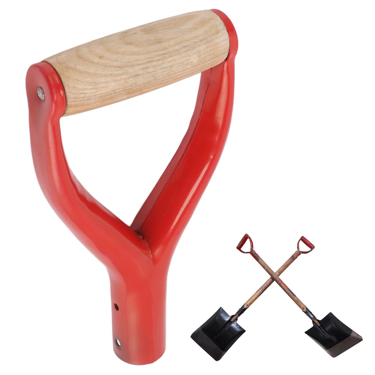 Shovel Handle Y Shaped 12.22in Inside Diameter Replacement Spade Handle with Wooden Grip for Garden Digging Raking Tool Red