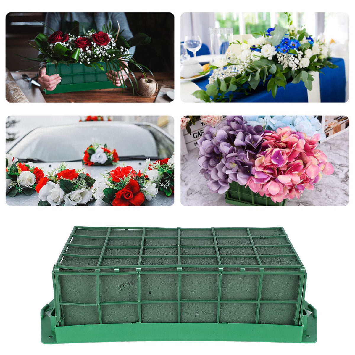 Floral Foam Cage Rectangle Flower Cage Holder Floral Foam with Holder Grid for Fresh Flowers Wedding Party Decoration