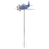 Airplane Weather Vane Iron Stainless Steel Outdoor Wind Spinner Windmill for Garden Patio Lawn Yard Blue - Side View