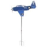 Airplane Weather Vane Iron Stainless Steel Outdoor Wind Spinner Windmill for Garden Patio Lawn Yard Blue