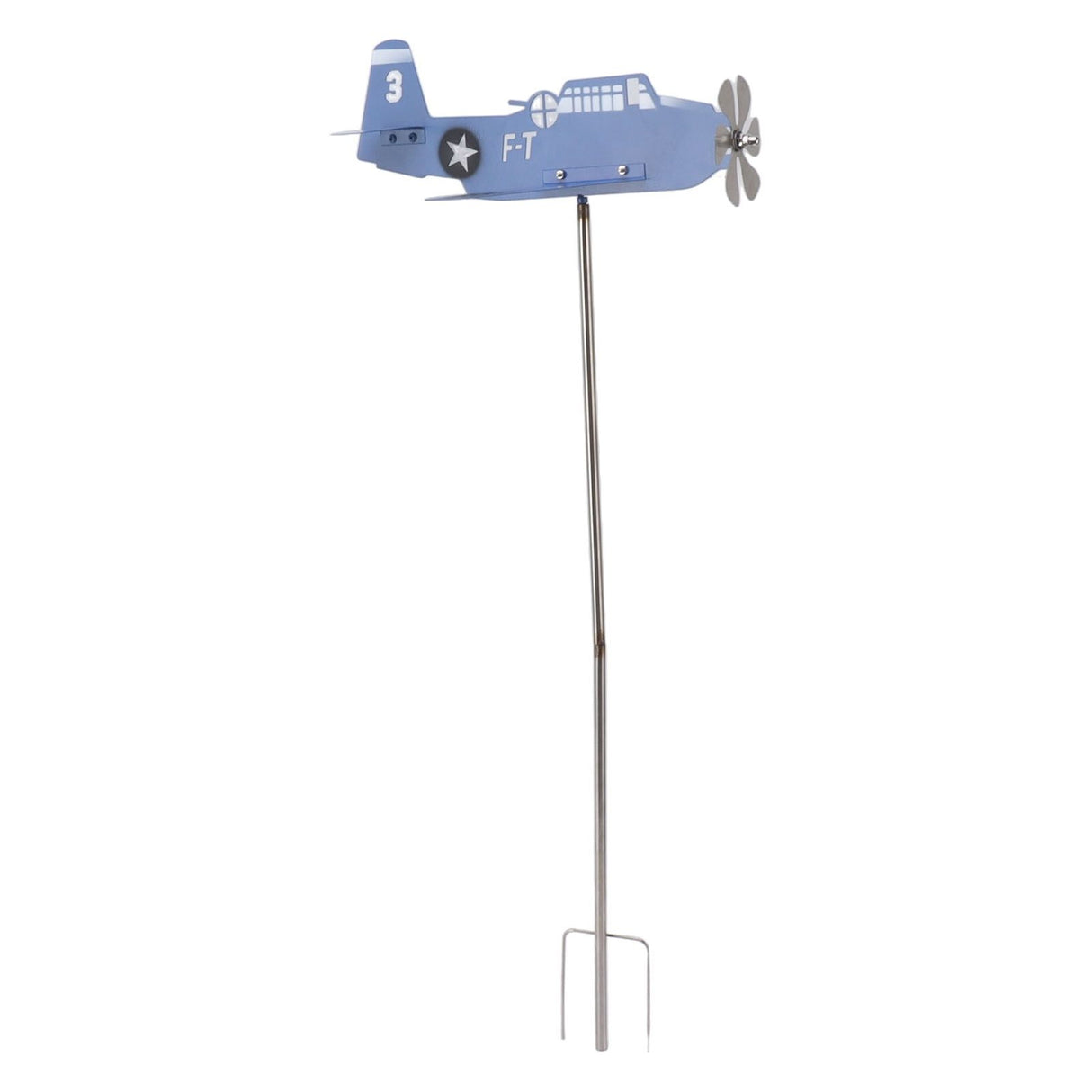 Airplane Weather Vane Iron Stainless Steel Outdoor Wind Spinner Windmill for Garden Patio Lawn Yard Blue