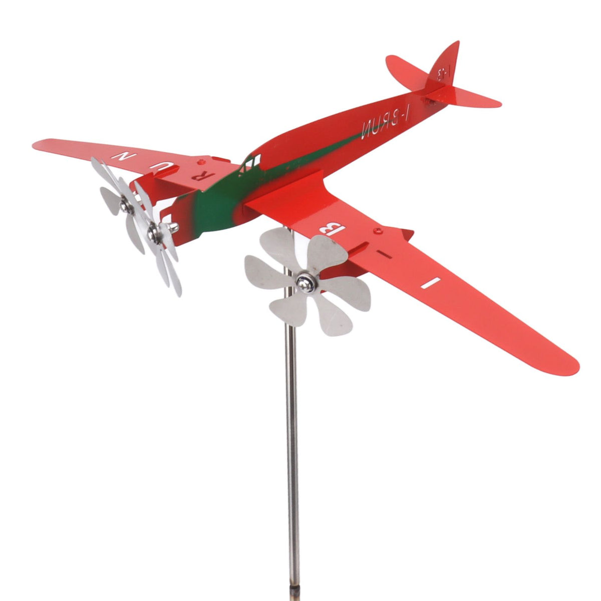 Metal Aircraft Weather Vane 3D Red Rustproof Smooth Airplane Windmill Wind Spinner for Garage Dome Barn Patio Red