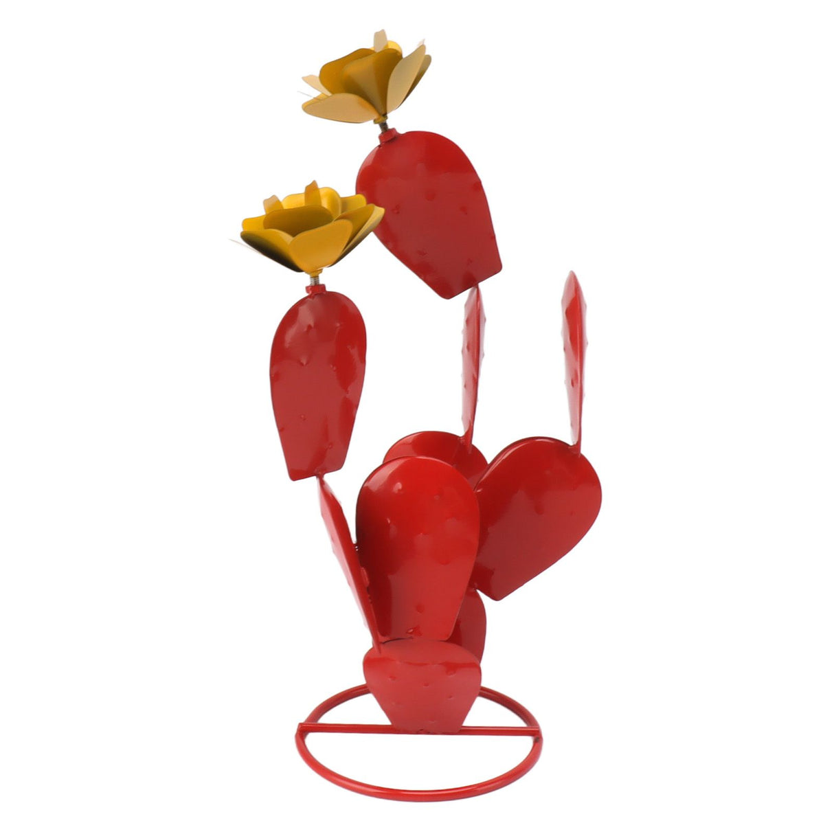 Metal Prickly Pear Cactus with Flowers Iron Rustic Cactus Statue Desert Decor Sculpture for Garden Yard Lawn Patio Red