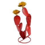 Metal Prickly Pear Cactus with Flowers Iron Rustic Cactus Statue Desert Decor Sculpture for Garden Yard Lawn Patio Red