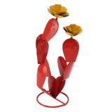 Metal Prickly Pear Cactus with Flowers Iron Rustic Cactus Statue Desert Decor Sculpture for Garden Yard Lawn Patio Red