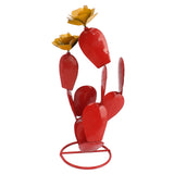 Metal Prickly Pear Cactus with Flowers Iron Rustic Cactus Statue Desert Decor Sculpture for Garden Yard Lawn Patio Red - 45-Degree Angle