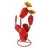 Metal Prickly Pear Cactus with Flowers Iron Rustic Cactus Statue Desert Decor Sculpture for Garden Yard Lawn Patio Red