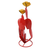Metal Prickly Pear Cactus with Flowers Iron Rustic Cactus Statue Desert Decor Sculpture for Garden Yard Lawn Patio Red