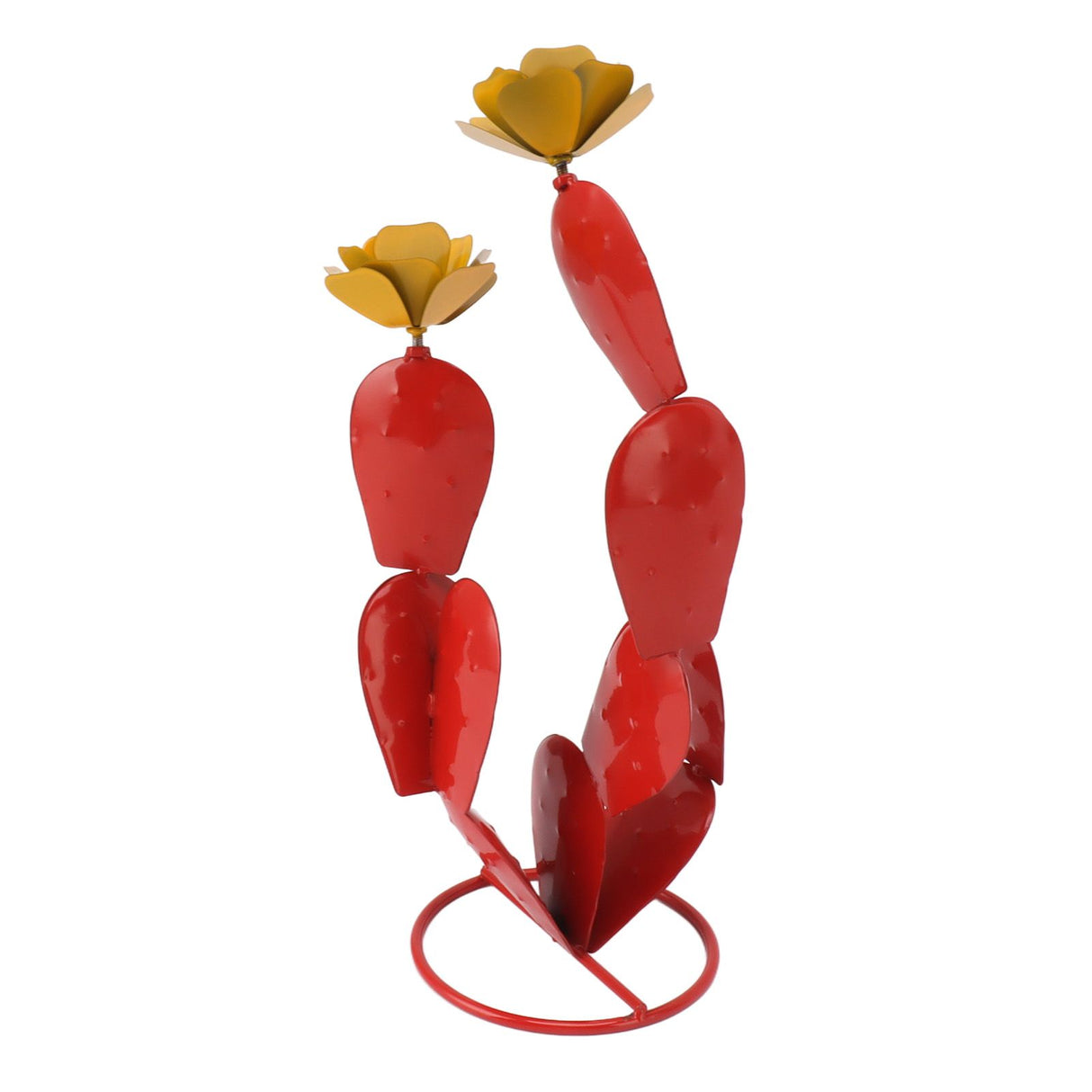Metal Prickly Pear Cactus with Flowers Iron Rustic Cactus Statue Desert Decor Sculpture for Garden Yard Lawn Patio Red