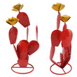Metal Prickly Pear Cactus with Flowers Iron Rustic Cactus Statue Desert Decor Sculpture for Garden Yard Lawn Patio Red