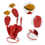 Metal Prickly Pear Cactus with Flowers Iron Rustic Cactus Statue Desert Decor Sculpture for Garden Yard Lawn Patio Red