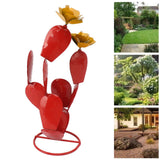 Metal Prickly Pear Cactus with Flowers Iron Rustic Cactus Statue Desert Decor Sculpture for Garden Yard Lawn Patio Red