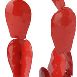 Metal Prickly Pear Cactus with Flowers Iron Rustic Cactus Statue Desert Decor Sculpture for Garden Yard Lawn Patio Red