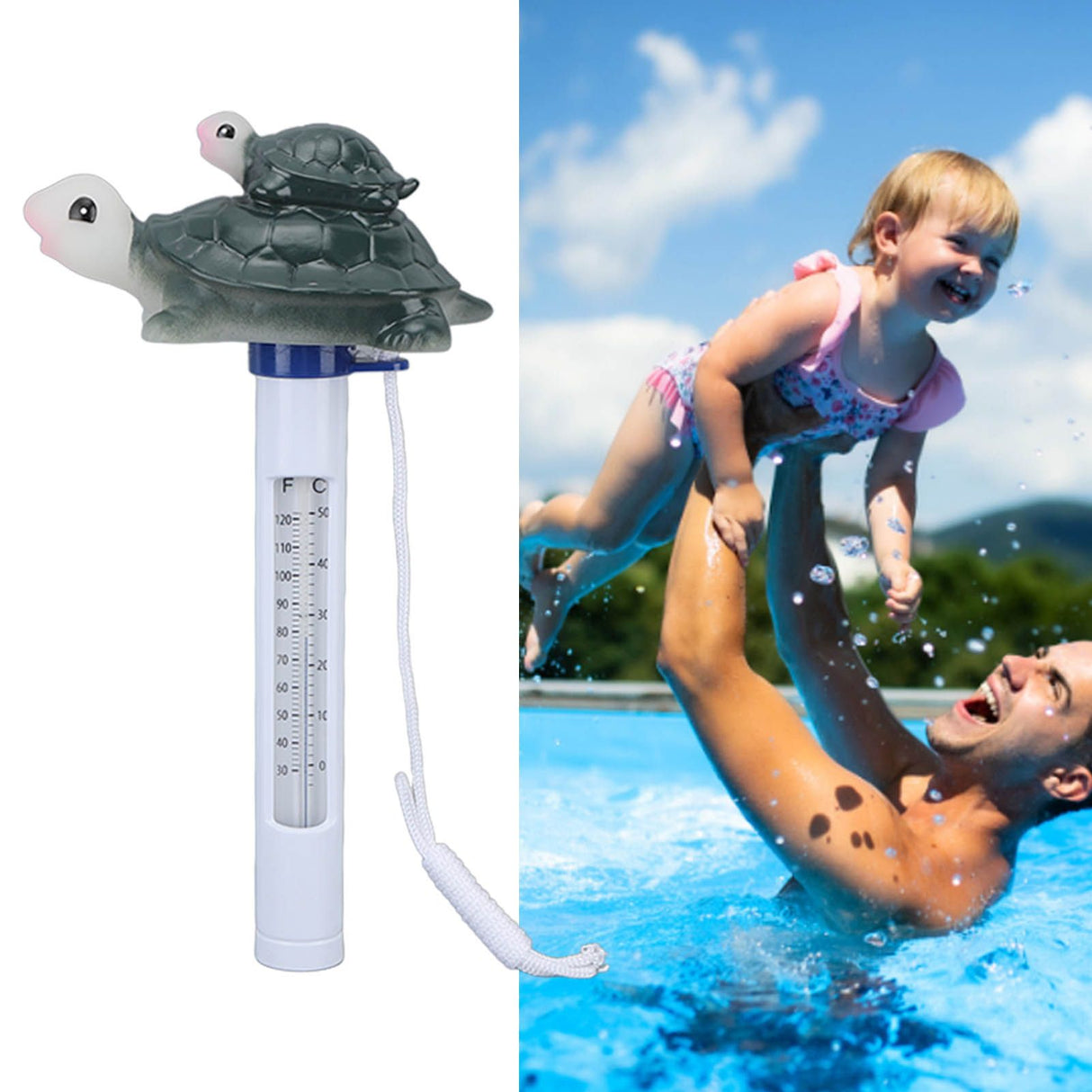 Floating Pool Thermometer Waterproof Cartoon Water Turtle Shape Swimming Pool Thermometer for Indoor Outdoor Spas