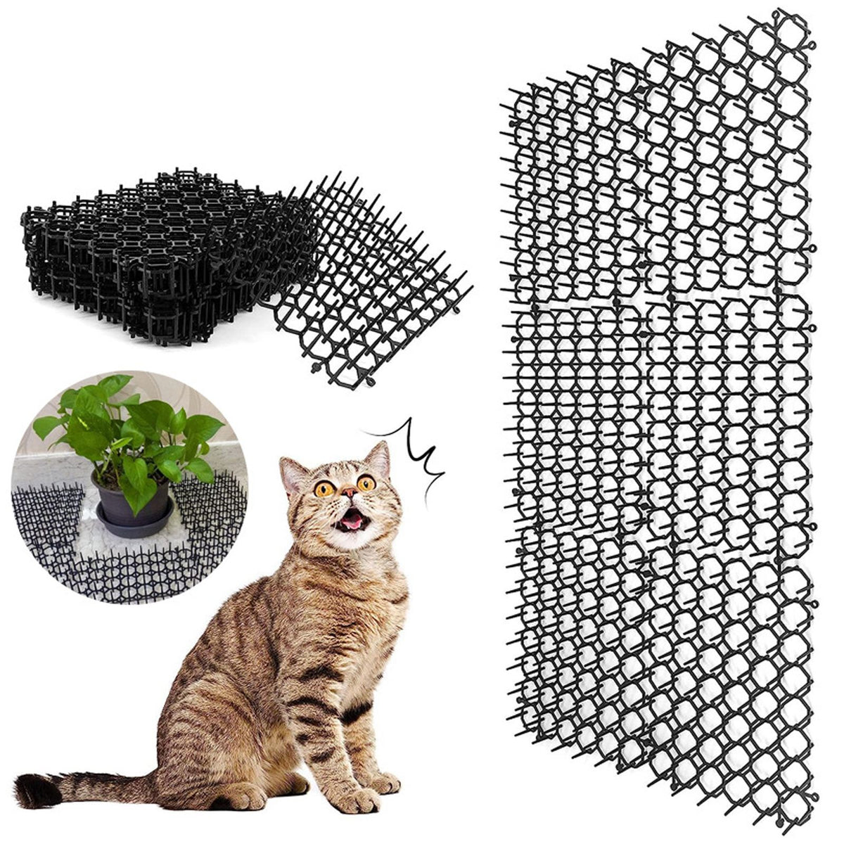 12Pcs Cat Deterrent Mat Anti Cat Dog Network Indoor Outdoor Repellent Training Plastic Spike Mat for Keeping Away Cats Dogs Protecting Plants
