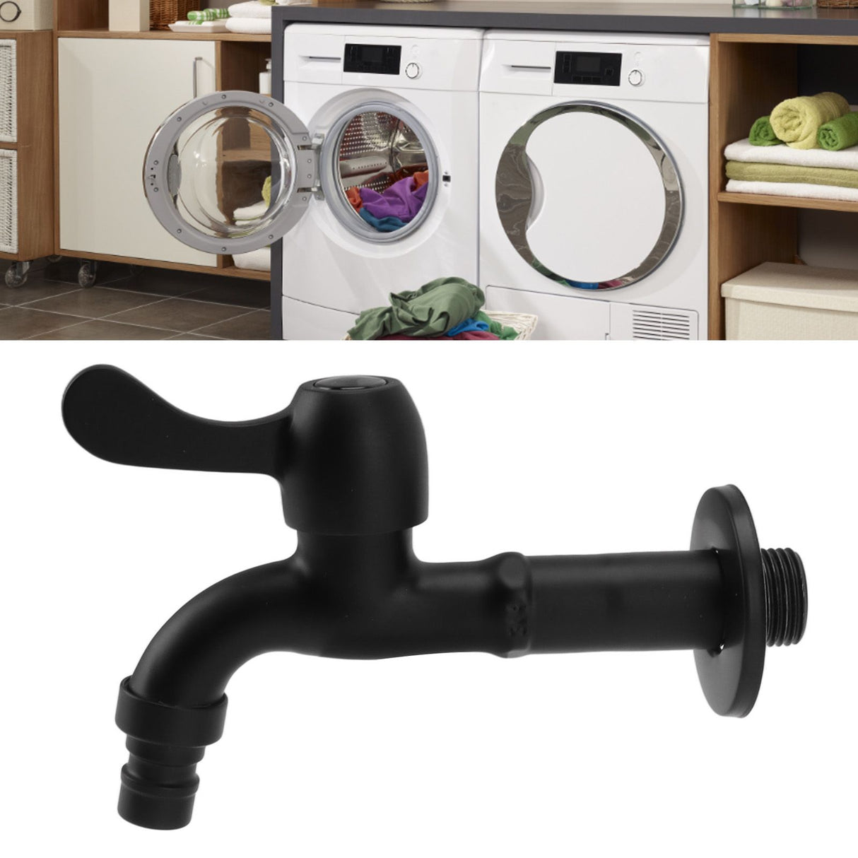 Water Faucet 304 Stainless Steel G1/2 Caliber Wall Mounted Long Style Single Cold Water Tap Black Washing Machine Faucet