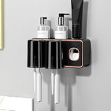 Toothbrush Shelf Drilling Free Toothbrush Holder Rack with Automatic Toothpaste Dispenser Black