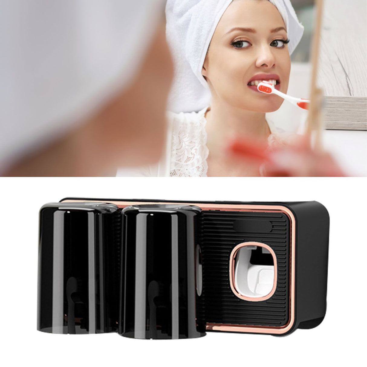 Toothbrush Shelf Drilling Free Toothbrush Holder Rack with Automatic Toothpaste Dispenser Black