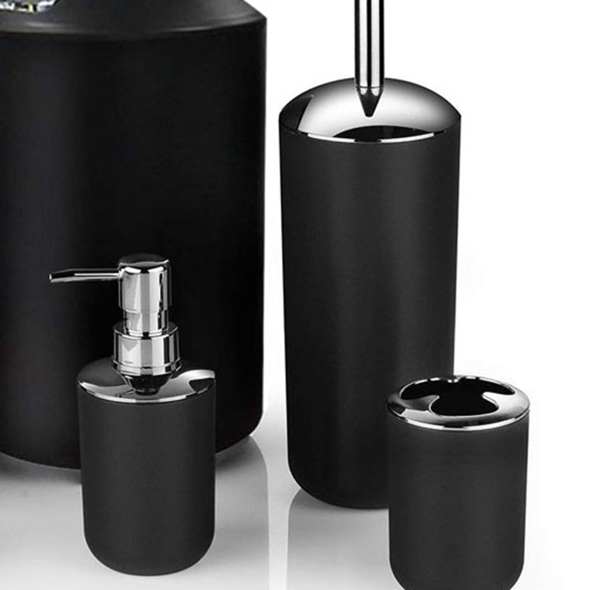 Trash Can Toothbrush Holder Set Toilet Brush Soap Box Lotion Dispenser Black Hotel Bathroom Accessories
