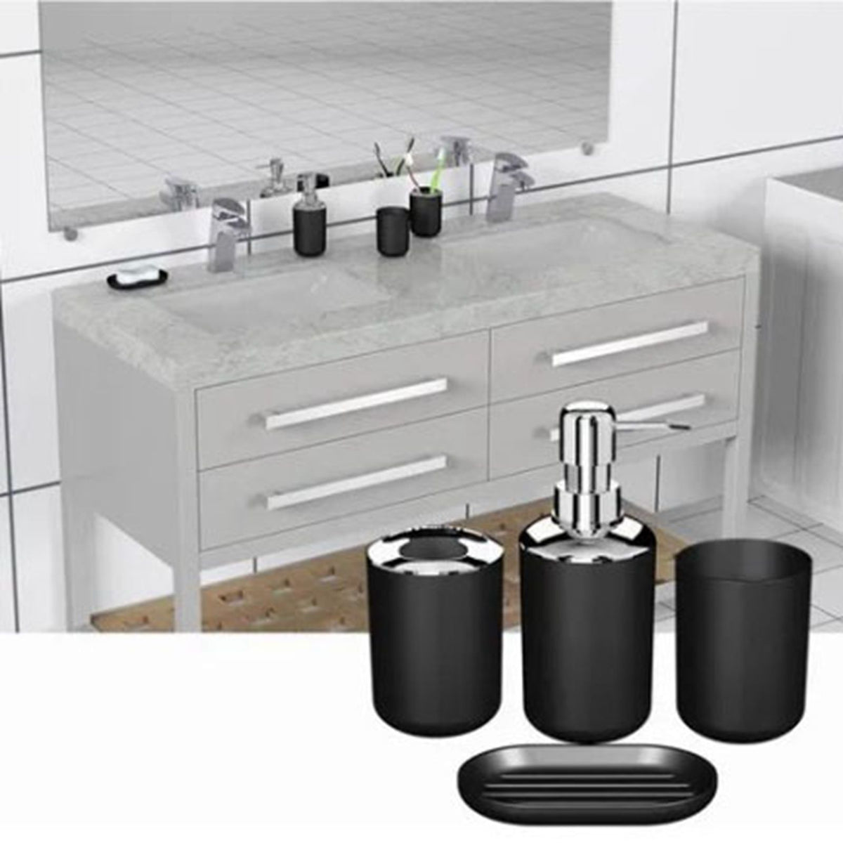 Trash Can Toothbrush Holder Set Toilet Brush Soap Box Lotion Dispenser Black Hotel Bathroom Accessories