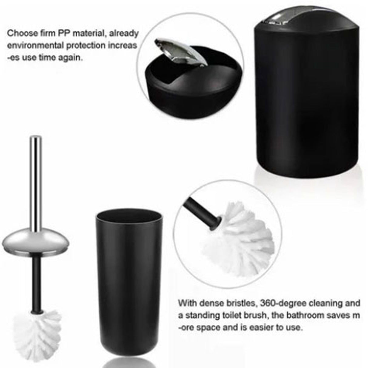 Trash Can Toothbrush Holder Set Toilet Brush Soap Box Lotion Dispenser Black Hotel Bathroom Accessories