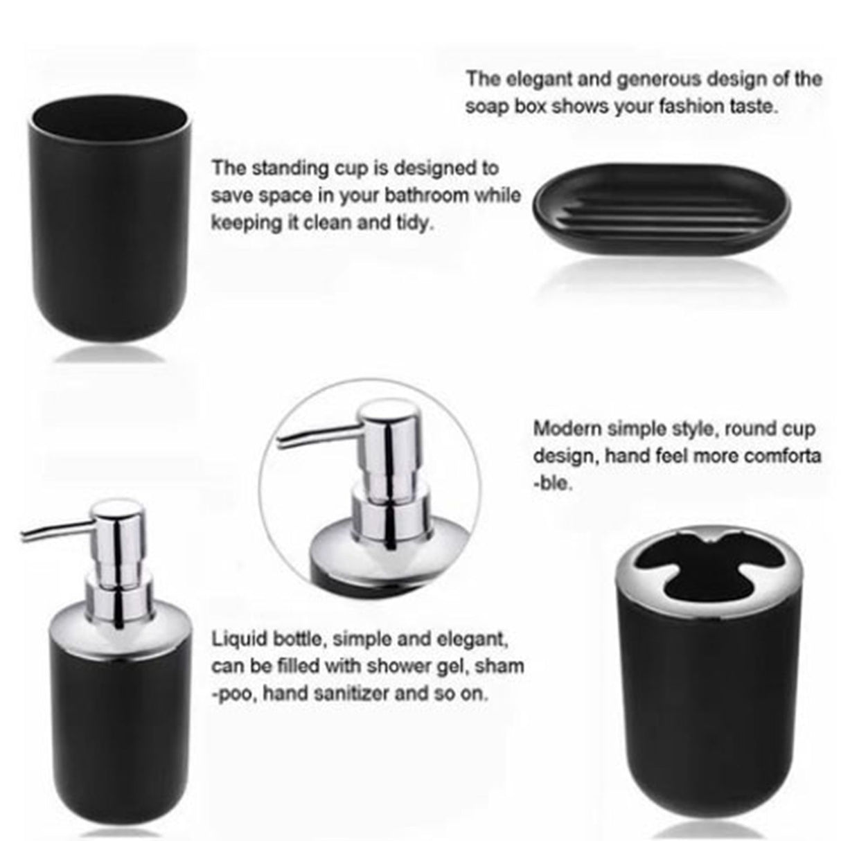 Trash Can Toothbrush Holder Set Toilet Brush Soap Box Lotion Dispenser Black Hotel Bathroom Accessories