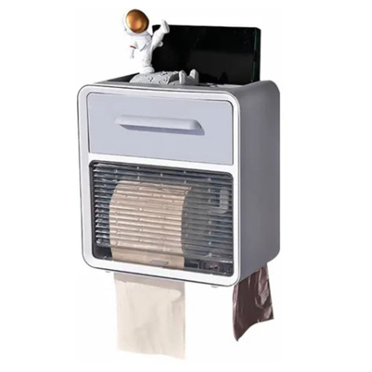 Toilet Paper Holder Wall Mount Waterproof Storage Box PP with Drawer for Bathroom Grey