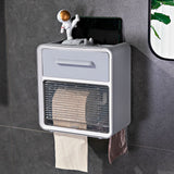 Toilet Paper Holder Wall Mount Waterproof Storage Box PP with Drawer for Bathroom Grey